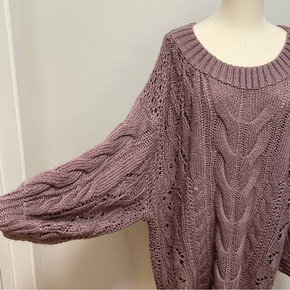 Three Bird Nest Mauve Cable Knit Sweater Top - Picture 2 of 7